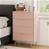 HEYZOEY Cassettiera con 4 cassetti, 34 x 60 x 91 cm, in legno con gamba dorata, moderna bohémien, per camera da letto, corridoio, soggiorno, rosa