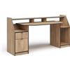 Vicco Scrivania computer Joel, Rovere dorato, 179.8 x 65.5 cm con 1 cassetto e 1 anta, con ripiani per accessori e supporto rialzato per monitor