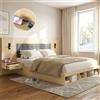 HOXINBLY Letto matrimoniale 180x200 con USB e Type-C e lampada da lettura, Letto contenitore con 2 comodini, Struttura letto matrimoniale Legno Rovere Chiaro (Senza Materasso)