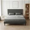 ZSSWSS Letto imbottito 160x200 in lino grigio, letto matrimoniale con testiera imbottita e rete a doghe, letto in tessuto moderno con struttura stabile, letto semplice per camera da letto