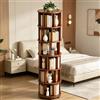 Cvvovilx Libreria girevole a 360° a 6 livelli in legno di hevea con ruote, stretta e salvaspazio, adatta agli angoli, camere da letto, camere per bambini e uffic (Noce)