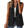 nicticsi Blazer Senza Maniche da Donna Tinta Unita Business Gilet con Bottone Singolo e Tasca Falsa Elegante Moda Scollo a V Gilets Casual A Nero M