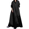 BOTCAM Abito da donna in cotone a maniche lunghe, maxi abito in lino con tasche, scollo a V, con pieghe, a strati, stile boho, casual, retrò, caftano, largo, oversize, comodo, L
