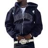 ORANDESIGNE Felpa con Cappuccio con Lettere Stampa da Uomo Manica Lunga Hip Hop Pullover con Zip per Coppie Giacche Casual Felpa Gotico Harajuku Ragazzi Adolescenti Streetwear E Grigio Scuro 3XL