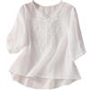 shownicer Camicetta da Donna Elegante Estiva Cotone e Lino Blusa con Girocollo Camicia a Maniche 3/4 Traspirante Taglie Forti Moda Tinta Unita Ricamo Top C Viola XXL