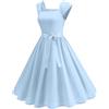 Generic Abiti vintage da donna anni 1940, a pieghe, a linea A, abito midi elegante, stile Audrey Hepburn, prendisole con scollo quadrato, senza maniche, con fiocco in vita, abiti da fata per feste e balli di