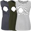 Smallshow Canottiere per Donna maternità Infermieristica Senza Maniche Top Canotta Allattamento in 3 Pezzi Army Green-Deep Grey-White Stripe S