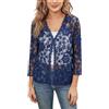 KUUFUUT Elegante Coprispalle da Donna A Maniche A 3 4 in Pizzo Floreale Trasparente Giacca Festiva per Abito da Sera Bolero da Ufficio in Pizzo Aperto sul Davanti Blu Royal Taglia XL
