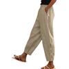 shownicer Pantaloni Donna Estivi Casual Cotone e Lino 7/8 Pantalone Gamba Larga Leggeri Pantaloni Spiaggia Elastici in Vita Tinta Unita Harem Pants con Tasche B Cachi XXL