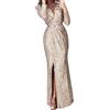 BOTCAM Abito da donna, da sera, da donna, con brillantini, con nappa, modellante, per feste, a maniche lunghe, per matrimoni, elegante, lungo, da sera, da cocktail, a maniche lunghe, gold, S