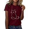 Generisch Maglietta da donna estiva a maniche corte, girocollo, casual, estiva, a tunica, con motivo di gatti, maglietta moderna, maglietta casual, maglietta basic, maglietta vintage, maglietta da S-3XL