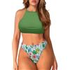 Suhoaziia Bikini da donna con scollo alto e scollo all'americana e top costumi da bagno a due pezzi costumi da bagno a triangolo per le donne, Palme, XS