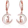 YFN Orecchini a Forma di Gatto con Orecchini a Forma di Gattino in Argento Sterling con Luna Opale per Ragazze (Orecchini a Forma di Luna in oro Rosa)
