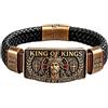 Generic Braccialetto religioso con scritta King of Kings Faith, regolabile, da uomo, in pelle intrecciata, stile vintage, con incisione di Gesù Cristo, per battesimo, compleanno, festa del papà, regalo