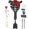 Levkitch Trinciatore a benzina 3 in 1 con pala, picchetto piatto, 1900 W, 52 cc, 2 tempi, benzina da giardino, escavatore multifunzione