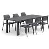Nardi SET Tavolo Libeccio 160/220 cm + 6 sedie Bora antracite Set da pranzo allungabile e impilabile