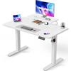 TRIUMPHKEY Scrivania Elettrica Regolabile in Altezza 120 x 60 cm, Supporto per Monitor, Piano Giuntato, Scrivania Gaming Seduta/In Piedi, Tavolo per Casa e Ufficio, Bianco