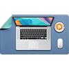 DOBAOJIA Tappetino per Mouse Grande, Mouse Pad Sottomano da Ufficio, Laptop Tappetino, Tappetino Scrivania, Tappetino Scrittura, Uso Doppio Lato Simipelle PU 60 x 35cm Acciaio Blu/Verde
