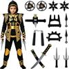 CHMMY Costume Ninja Bambino Dorato Costume Carnevale per Bambini, Completo con Armatura, Spade e Shuriken per Ragazzi e Ragazze (L)