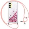 Vauki Cover Glitter per Samsung Galaxy A25 5G con Cordino,Custodia Brillantini Liquido Quicksand, Trasparente Bling Sabbie Donna Morbido Silicone Antiurto Protettivo Case per Samsung A25