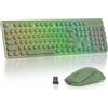 SOLIDEE Set Tastiera e Mouse Wireless Retroilluminati,Tastiera Typewriter Illuminata Ricaricabile 2.4GHz,Tastiera e Mouse Silenziosi Senza Fili con Tasti Rotondi Retrò e Ricevitore USB(Green)