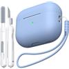 MHYALUDO Custodia per AirPods Pro di seconda generazione, Custodia per AirPods Pro in morbido silicone anticaduta e antiurto Skin Touch con portachiavi e kit di pulizia,Grigio blu