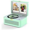KOVCDVI Lettore CD portatile Bluetooth, radio retrò con lettore CD, altoparlante, supporta la riproduzione USB e AUX, con telecomando, copertura antipolvere in similpelle Verde