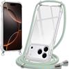 Oelrstfe Cover con Cordino per iPhone 17 Pro Max, Trasparente Silicone Custodia con Regolabile Collana Laccio Tracolla, Antigraffio Proteggere Case Corda per iPhone 17 Pro Max, Verde