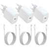 Kaulbiat Caricatore rapido USB-C ad alta velocità da 20 W, cavo di ricarica da 2 metri, adattatore di ricarica da parete PD, adatto per iPhone 14, 14 Pro, 13, 12, 11, XS, XR, X, 8, 7 Plus e iPad (set da 3