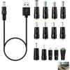 Quonex Cavo di alimentazione universale da USB a DC, cavo USB 5 V a DC 5,5 × 2,1 mm con 13 adattatori intercambiabili, cavo universale da USB a jack per router fotocamera altoparlante mini PC elettronico 5 V