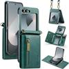 Mxinxiu Custodia a portafoglio per Samsung Galaxy Z Flip 3, custodia in pelle opaca con chiusura lampo, tracolla rimovibile con design con fibbia - Verde