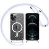 Yoedge Trasparente Glitter Cover Magnetica con Cordino per iPhone 12 Pro Max 6,7, Custodia Bling Brilla Tracolla Compatibile con MagSafe Magnetico Ricarica Wireless Case per iPhone12 Pro Max, Blu