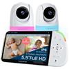 Babysense Baby Monitor Full HD con Split-Screen e 2 Telecamere, Luce Notturna in 6 Colori, Macchina del Suono e della Luce, Batteria fino a 20 Ore