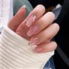 RUNRAYAY Stampa Francese Rosa Sulle Unghie Lunghe con Motivo Floreale, Unghie Finte per La Primavera Estate, Unghie Finte Nude Stick Sul Chiodo per Le Donne Manicure per Unghie Fai-Da-Te