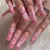 RUNRAYAY Pink Love Press On Nails Long, Nail Tips Stick Glue On Nail Unghie Finte per Donne Acrilico Copertura Completa Unghie Coffin 24 Pezzi Kit Nail Art