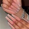 RUNRAYAY Unghie Finte Francesi Rosa con Paillettes, Splicing Press Sulle Unghie con Punte Francesi, Stick Lungo Sulle Unghie, Kit per Unghie Finte per Donne e Ragazze