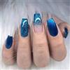 RUNRAYAY Blue Press On Nails Medium, Unghie Finte con Paillettes per Donne e Ragazze, Unghie Nude Stampa su Punte per Unghie A Copertura Totale per Unghie Perfette Da Salone