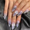 RUNRAYAY Unghie finte adesive con fiocco e charm, unghie finte medie, french viola, unghie finte adesive, stelle lunari, unghie acriliche per uso quotidiano