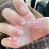 RUNRAYAY Aurora Press On Nails Medium con Strass per Unghie, Unghie Finte per Donne e Ragazze, Unghie Nude Stampa su Punte per Unghie A Copertura Totale per Unghie Da Salone Primavera Estate