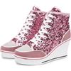 High Top donna altezza aumento zeppe scarpe stringate appartamenti Casual caviglia alta Sliver scarpe di tela Glitter paillettes Plue Size