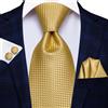 NONE Cravatte in oro massiccio giallo per uomo, set con fazzoletto e gemelli, regalo alla moda per uomo, cravatta da matrimonio e da lavoro, blu, nero, arancione, beige