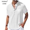 ANIMAL GAME Camicia in lino a maniche corte tinta unita estiva con colletto rialzato casual da uomo nuova Top tascabile basic per giovani allentati e traspiranti alla moda