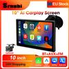 Srnubi 10 "pollici Carplay Wireless per Auto e Android Navigazione Automatica Retrovisore FM AUX WIFI Monitor Multimediale Touch Screen Portatile