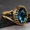 Huitan Anello da donna Huitan di lusso color oro con brillante zirconia cubica blu ovale, elegante accessorio classico da sposa per feste affascinanti