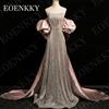 EOENKKY Abito da ballo EOENKKY con paillettes linea ad A maniche a sbuffo affascinanti spalle scoperte scintillante per feste formali con strascico staccabile personalizzabile Abito da ballo paillette una
