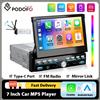 Podofo Lettore Multimediale per Auto con Schermo Retrattile da 7 Pollici, Carplay, Android Auto, Radio Stereo con Bluetooth, Ricevitore FM, Supporto per Telecamera Posteriore