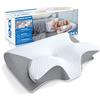 HOMCA Cuscino Cervicale, 2 in 1 Cuscino Ergonomico in Memory Foam per Dormire, Cuscino per Supporto Cervicale con Federa Sfoderabile e Lavabile, 60x40x12/14cm, Grigio