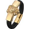 Ayoiow Bracciale Alto Pelle Uomo Oro, Bracciale 12mm con Testa di Leone Uomo Bracciale