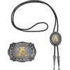 QUARKZMAN 2 Pc Set Western Cowboy Bolo Tie e Fibbia Per Cintura Lettera Iniziale A Dorata Collana In Pelle Di Mucca Per Uomo Donna Costume Accessori Vintage Tradizionali Grigio Nero/Oro