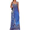 ORANDESIGNE Salopette Donna Estiva Senza Maniche Stampa Etnica Overall Tuta Intera Jumpsuit senza Tasche Pagliaccetti Gamba Larga Salopette Casual Boho Pantaloni Larghi A Blu XS